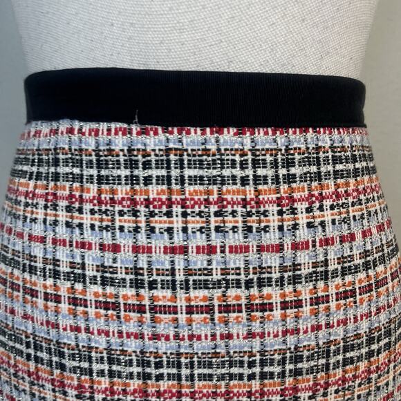 Talbots Skirt size 12 Orange Blue Red Tweed Plaid Pencil Knee Career Church - Picture 3 of 7